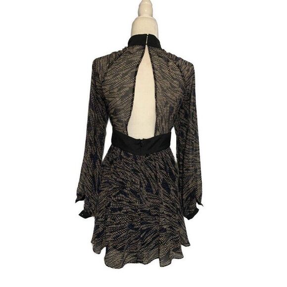 Bcbgeneration New Blue Black Beige Long Sleeve Mini Dress 4 Small - Picture 2 of 8